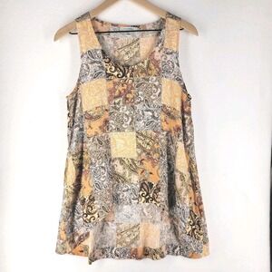PURE NAVY Linen Patchwork Paisley Tank Top M Earth Tones Boho Cottagecore